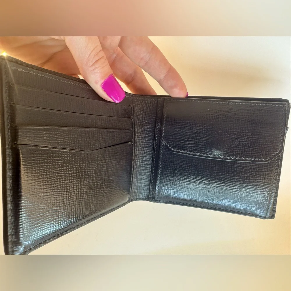 Dunhill Bifold Wallet Black Leather W Embossed Logo & Coin Pouch AUTHENTIC EUC - Picture 11 of 16